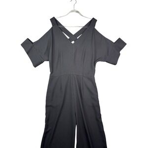 Long Tall Sally‎ Womens Black Cold Shoulder Wide Leg Jumpsuit Size 8 Tall